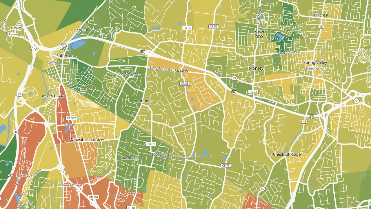 Airmont, NY Map of Vandalism Rates