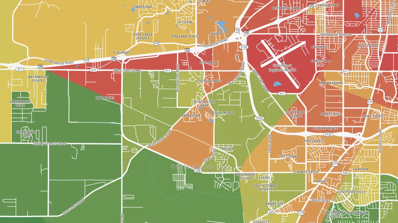 Airport-Pines Road, Shreveport, LA Map of Vandalism Rates