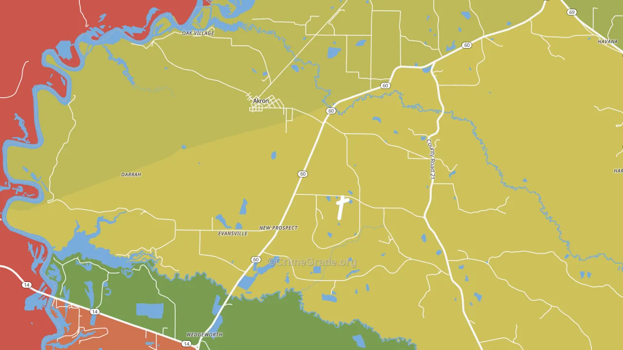 Akron, AL Map of Vandalism Rates
