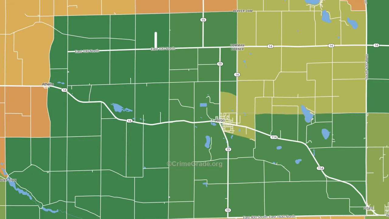 Akron, IN Map of Vandalism Rates