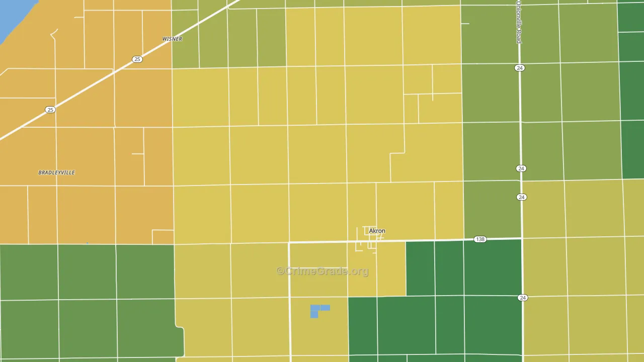 Akron, MI Map of Vandalism Rates