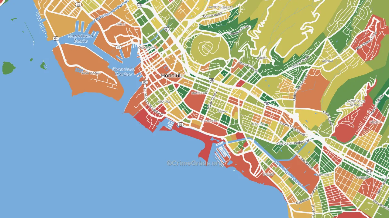 Ala Moana-Kakaako, Honolulu, HI Map of Vandalism Rates