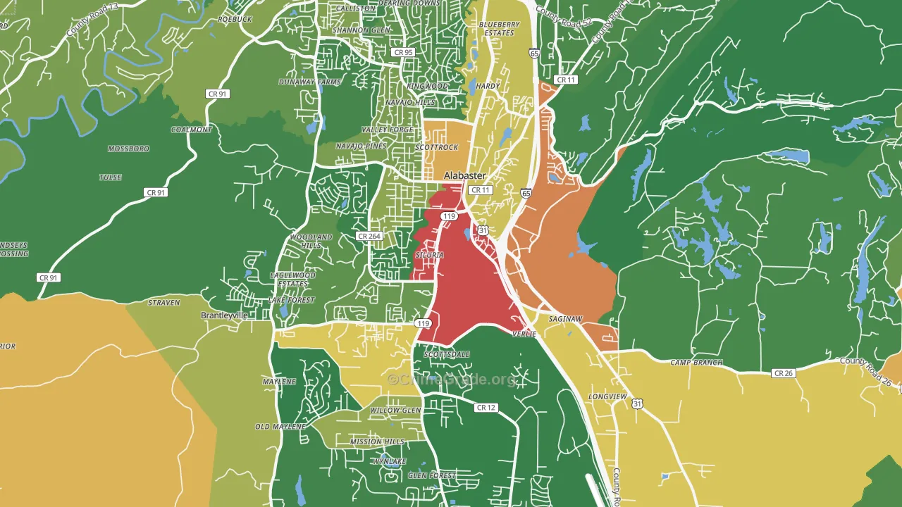 Alabaster, AL Map of Vandalism Rates