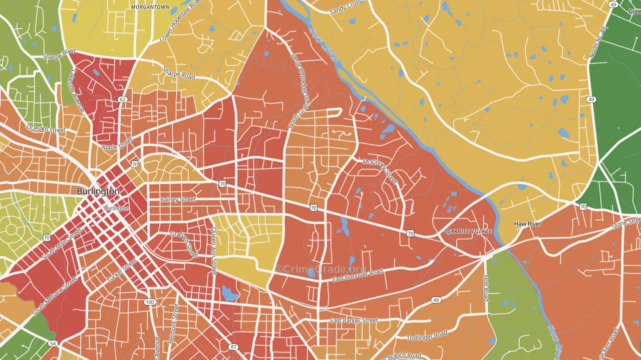 Alamance Hills, Burlington, NC Map of Vandalism Rates