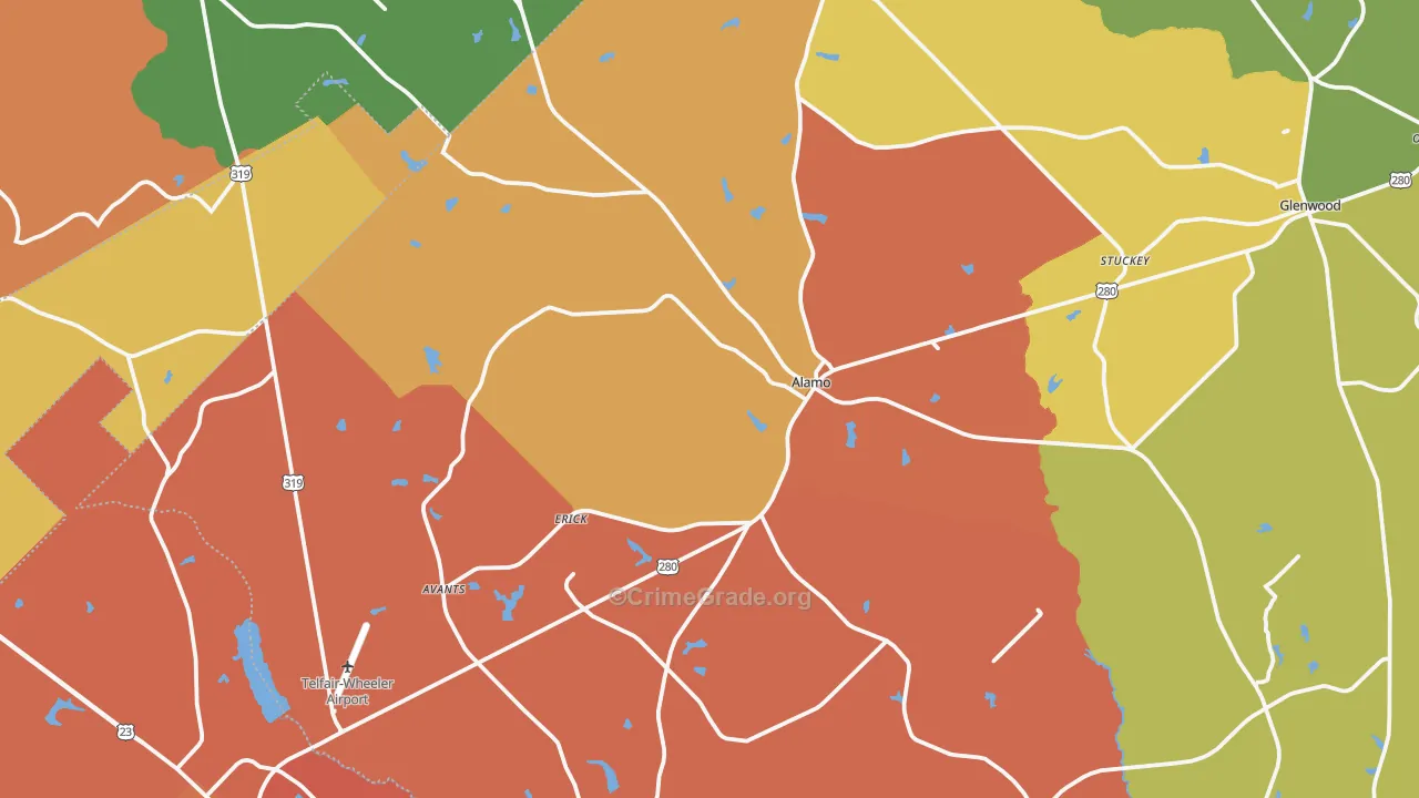 Alamo, GA Map of Vandalism Rates