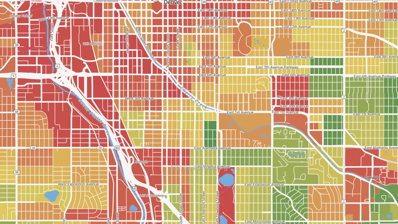 Alamo Placita, Denver, CO Map of Vandalism Rates
