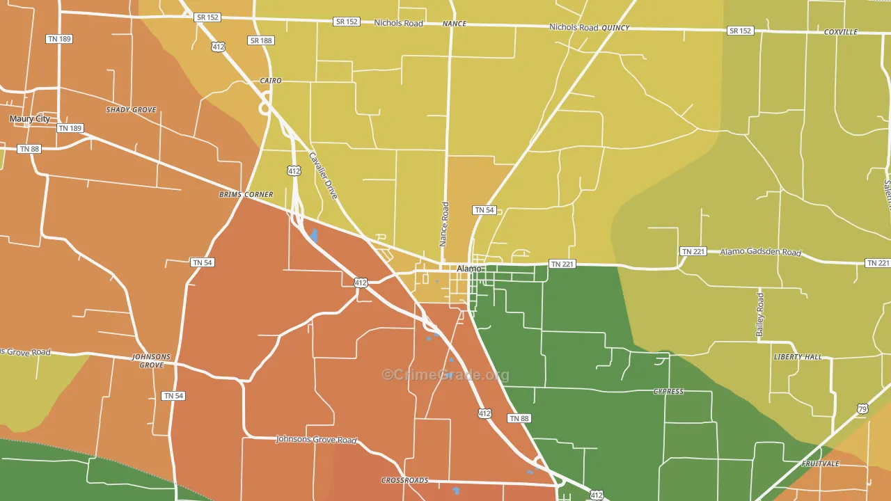 Alamo, TN Map of Vandalism Rates