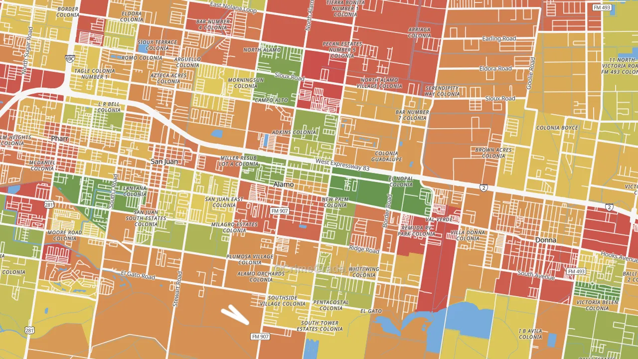 Alamo, TX Map of Vandalism Rates