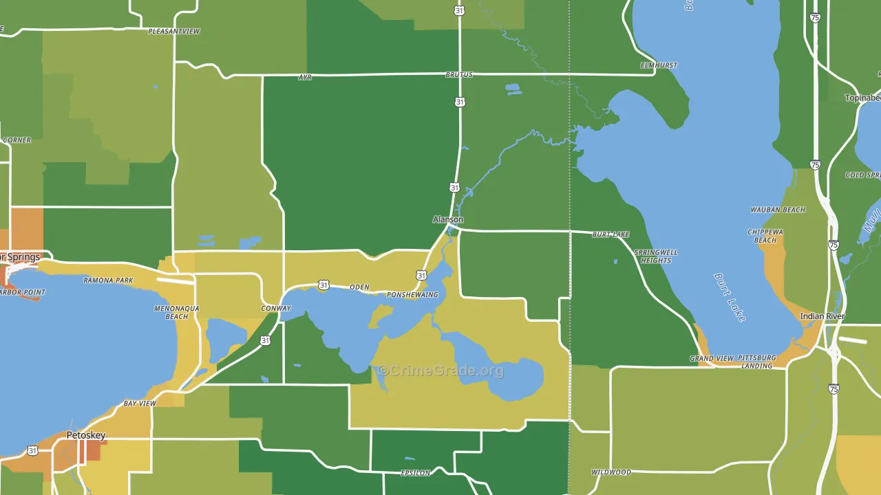 Alanson, MI Map of Vandalism Rates