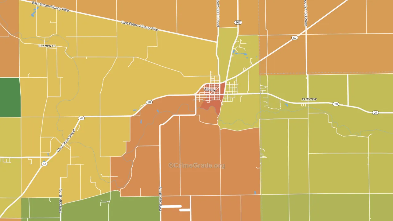 Albany, IN Map of Vandalism Rates