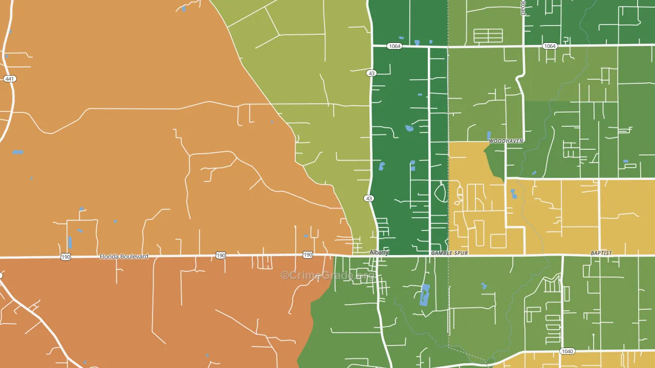 Albany, LA Map of Vandalism Rates