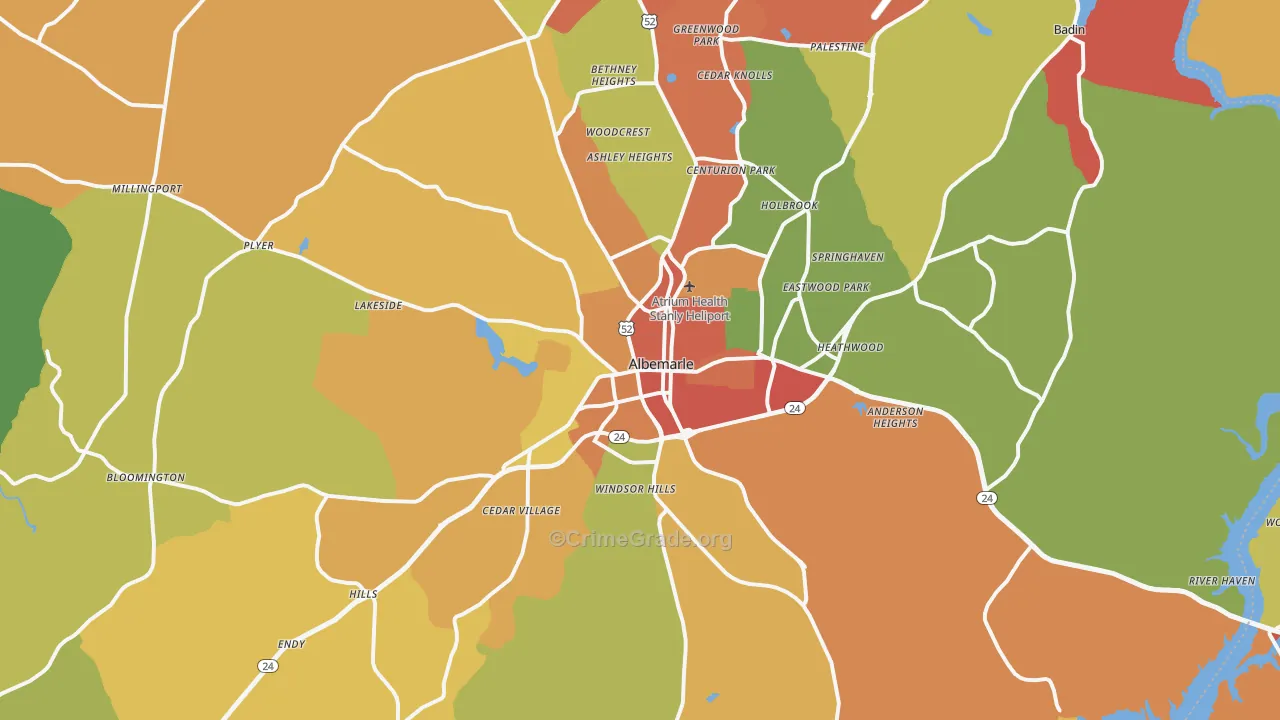 Albemarle, NC Map of Vandalism Rates