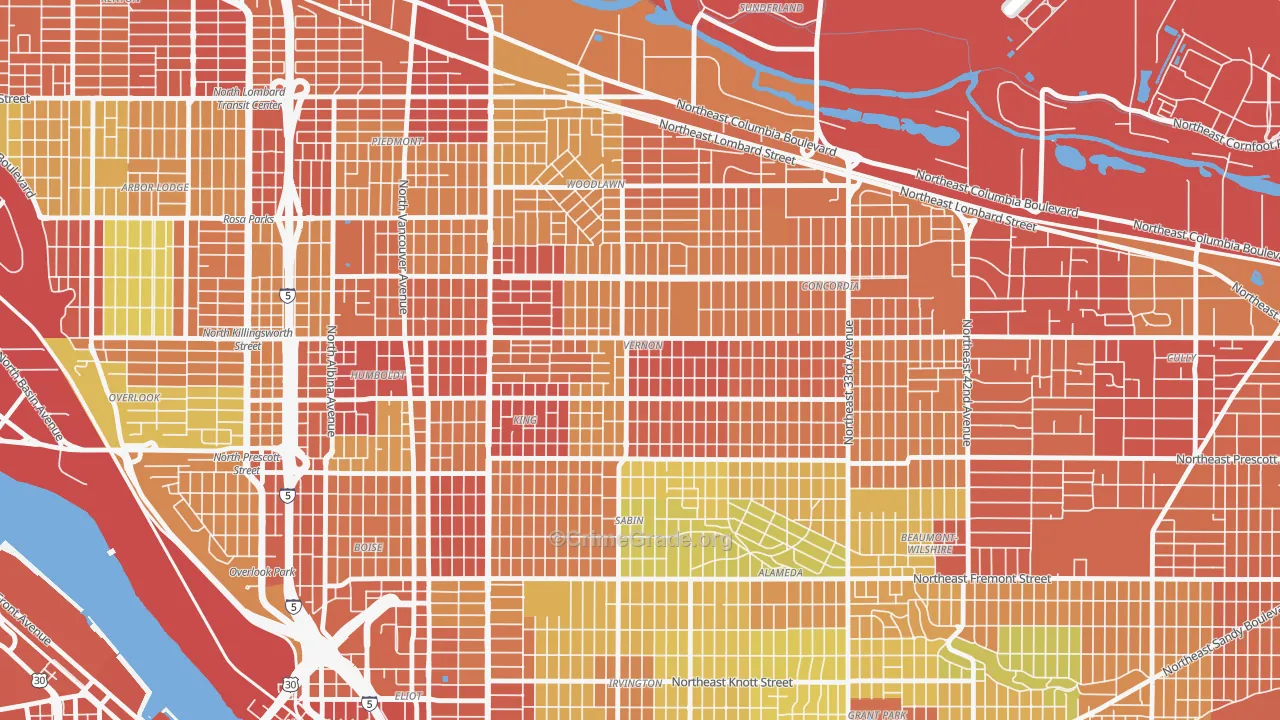 Alberta, Portland, OR Map of Vandalism Rates