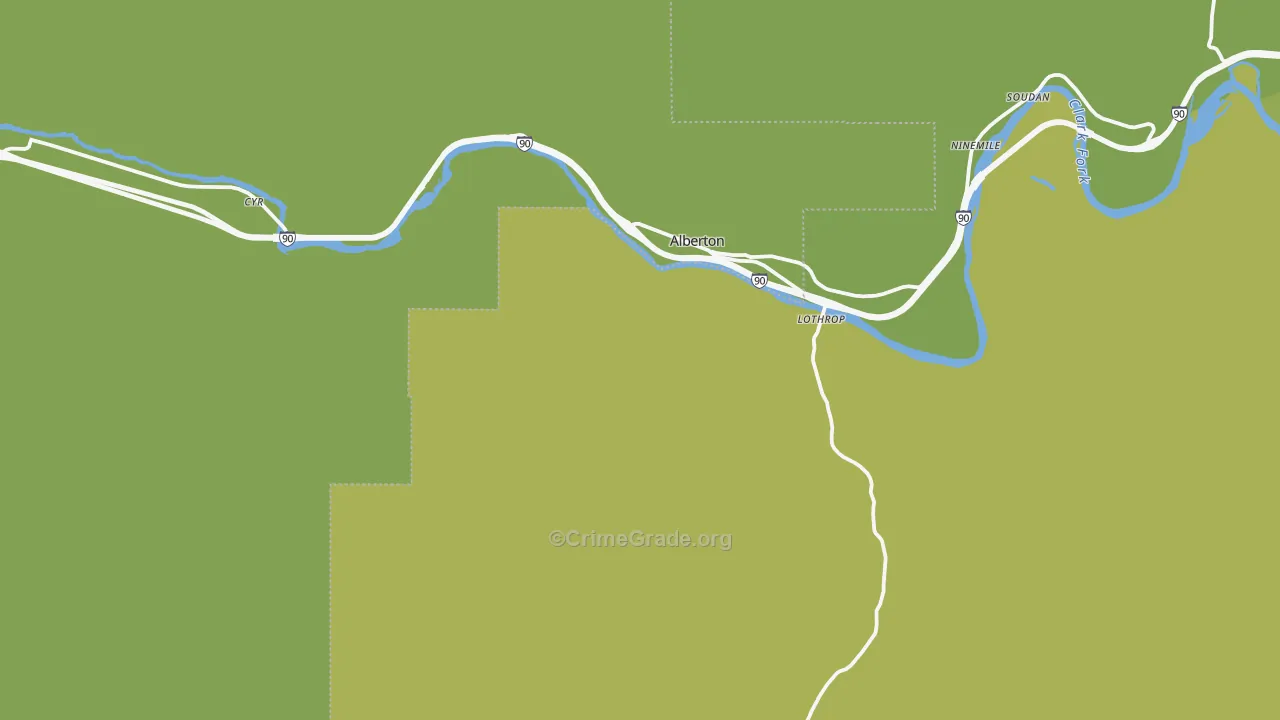 Alberton, MT Map of Vandalism Rates