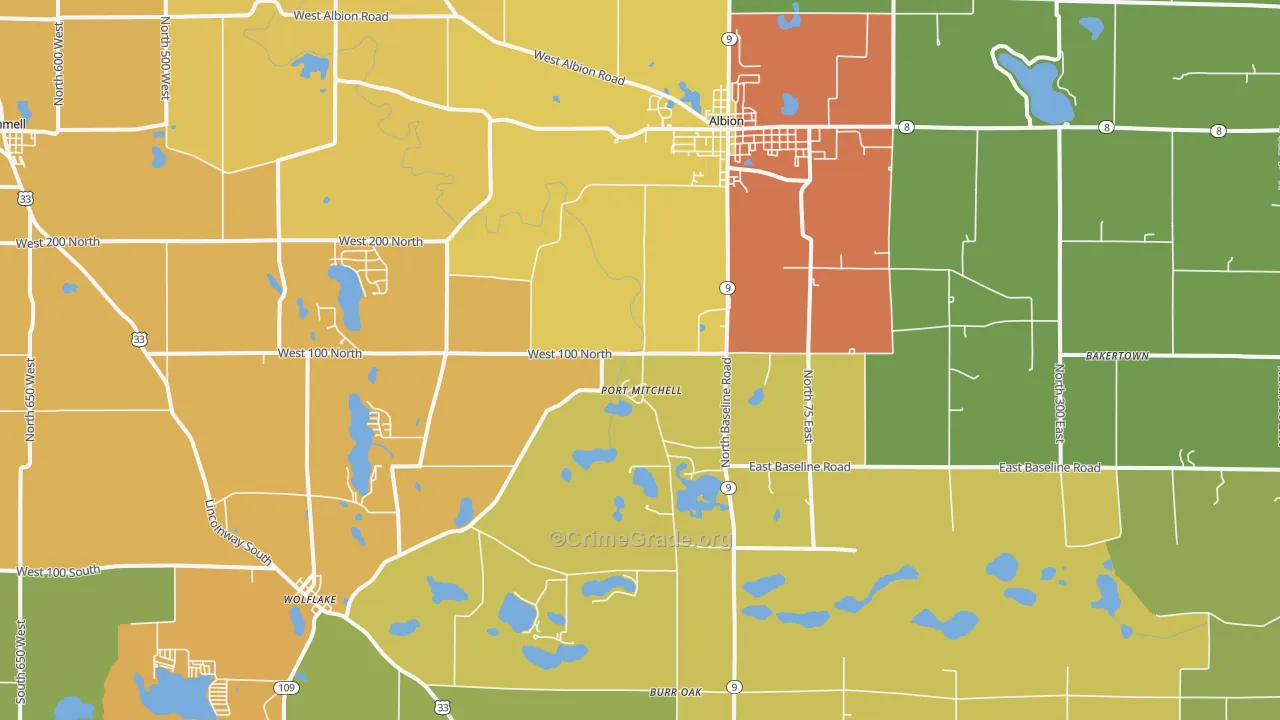 Albion, IN Map of Vandalism Rates