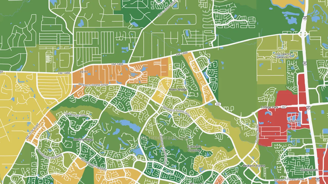 Alden Bridge, The Woodlands, TX Map of Vandalism Rates