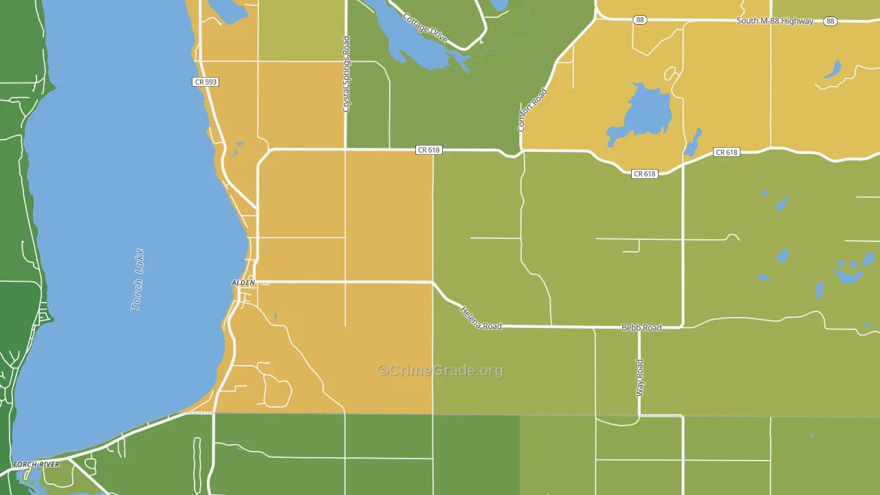 Alden, MI Map of Vandalism Rates