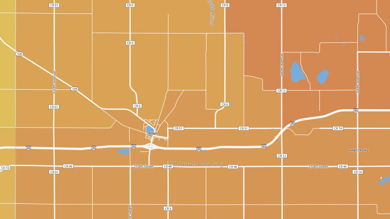 Alden, MN Map of Vandalism Rates