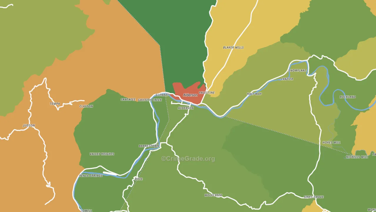 Alderson, WV Map of Vandalism Rates