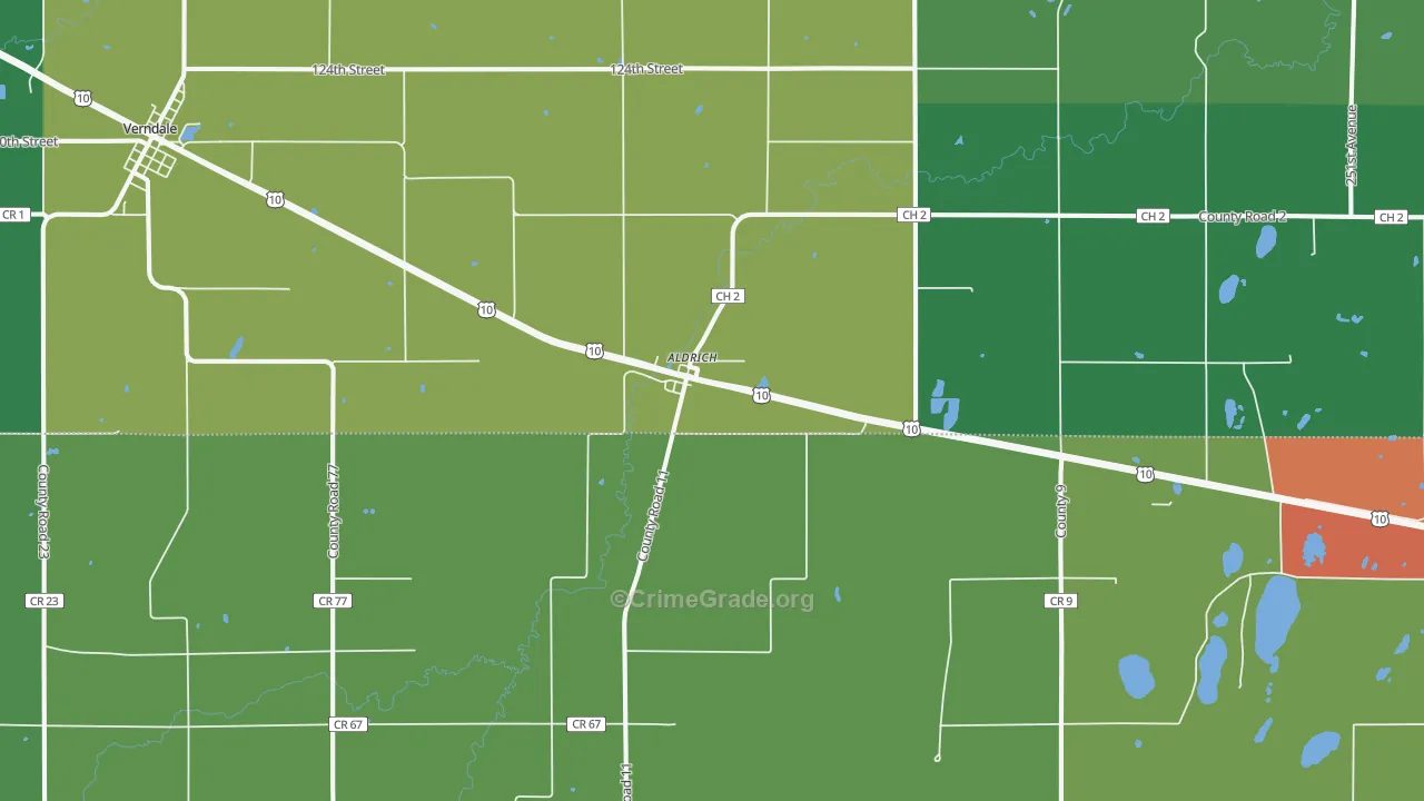 Aldrich, MN Map of Vandalism Rates