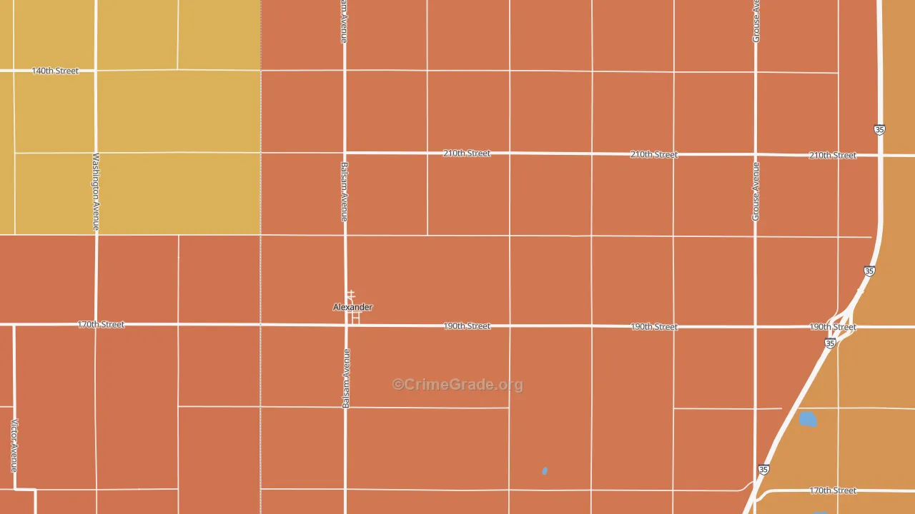 Alexander, IA Map of Vandalism Rates