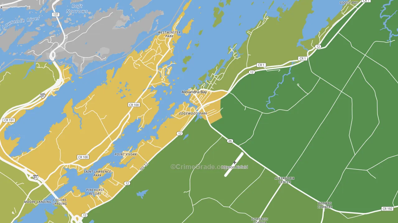 Alexandria Bay, NY Map of Vandalism Rates