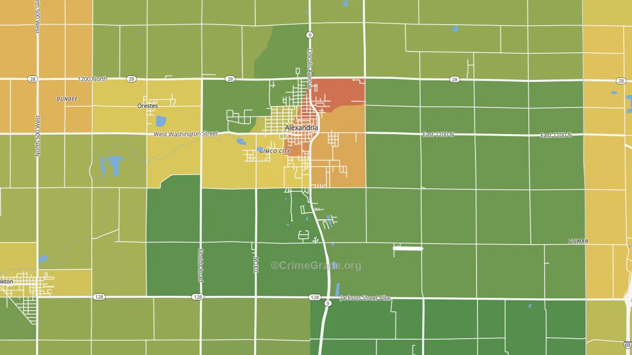 Alexandria, IN Map of Vandalism Rates