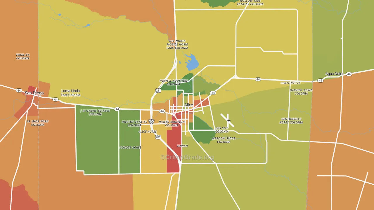 Alice, TX Map of Vandalism Rates