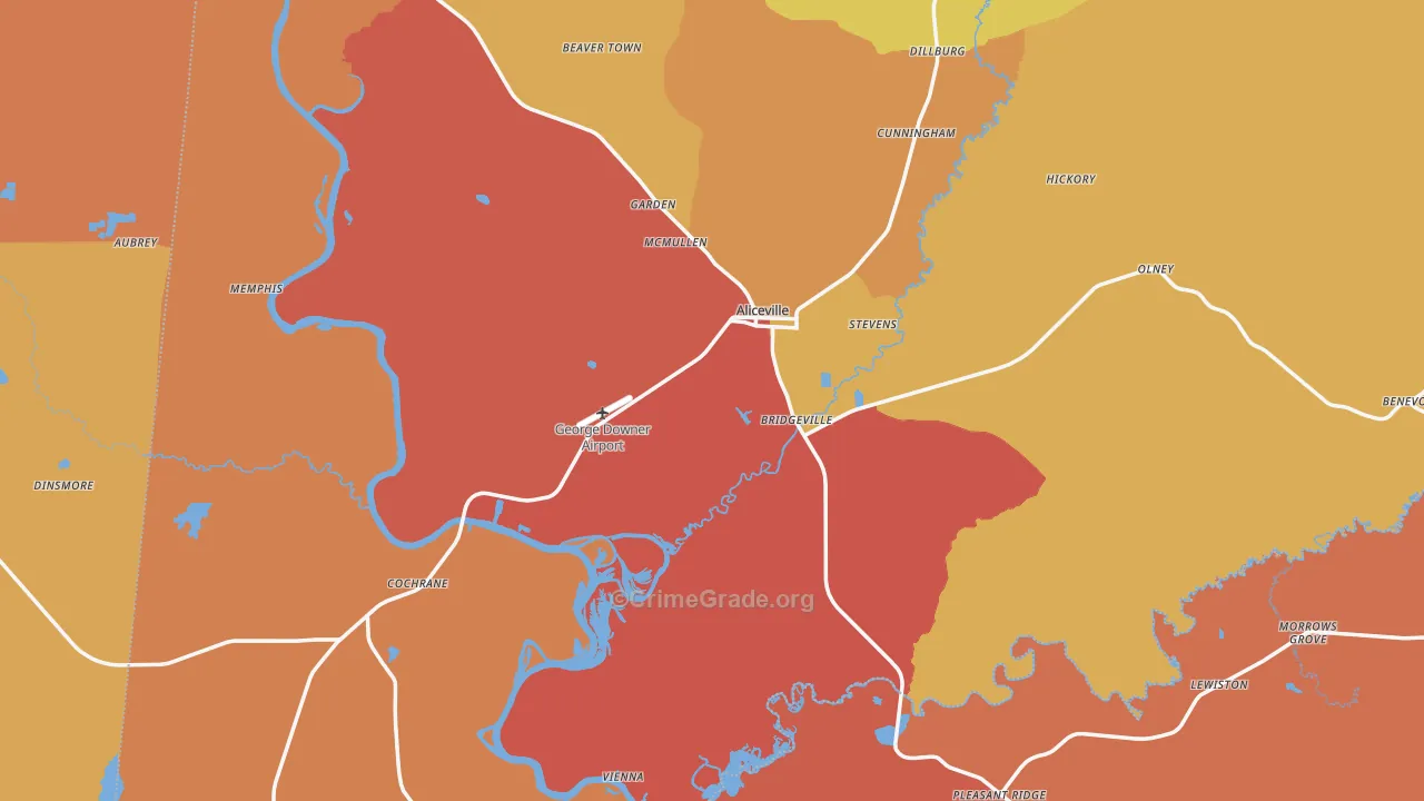 Aliceville, AL Map of Vandalism Rates