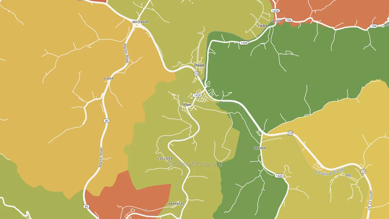 Allen, KY Map of Vandalism Rates