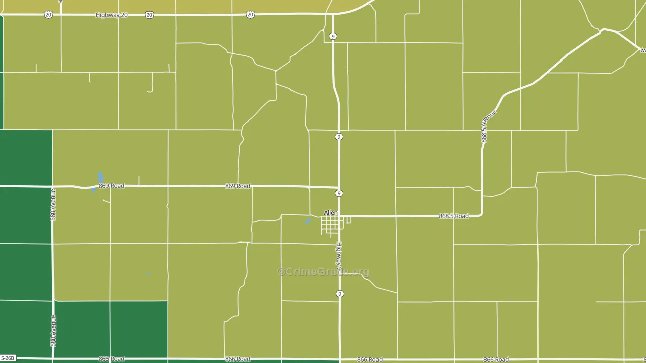 Allen, NE Map of Vandalism Rates