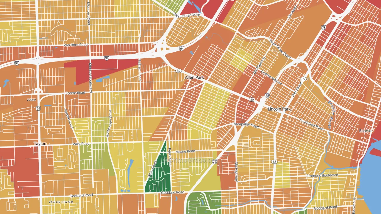 Allen Park, MI Map of Vandalism Rates