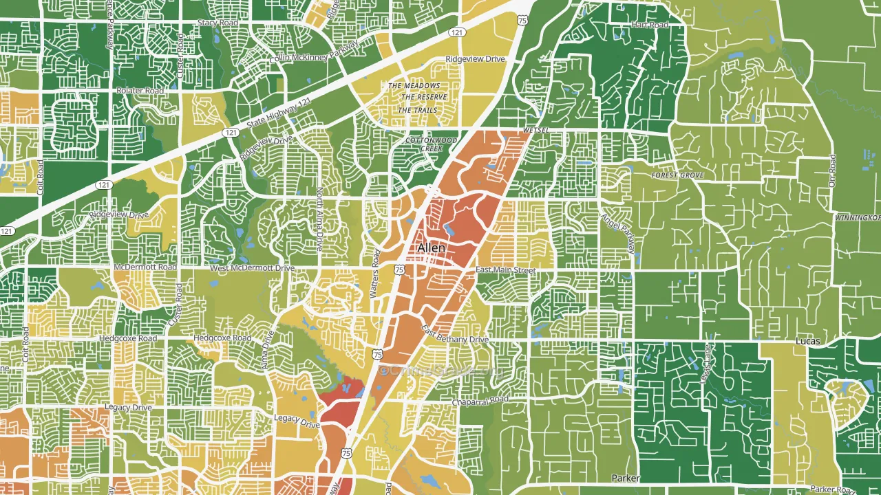 Allen, TX Map of Vandalism Rates