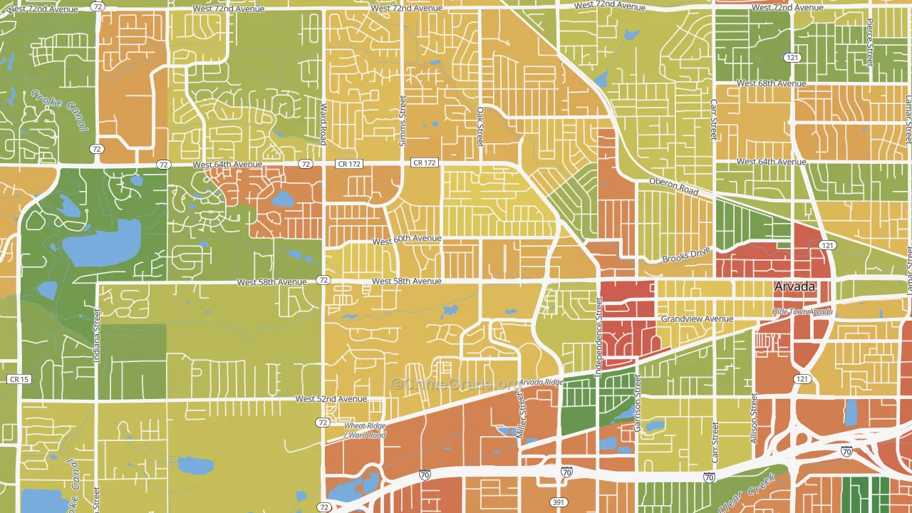 Allendale Area, Arvada, CO Map of Vandalism Rates