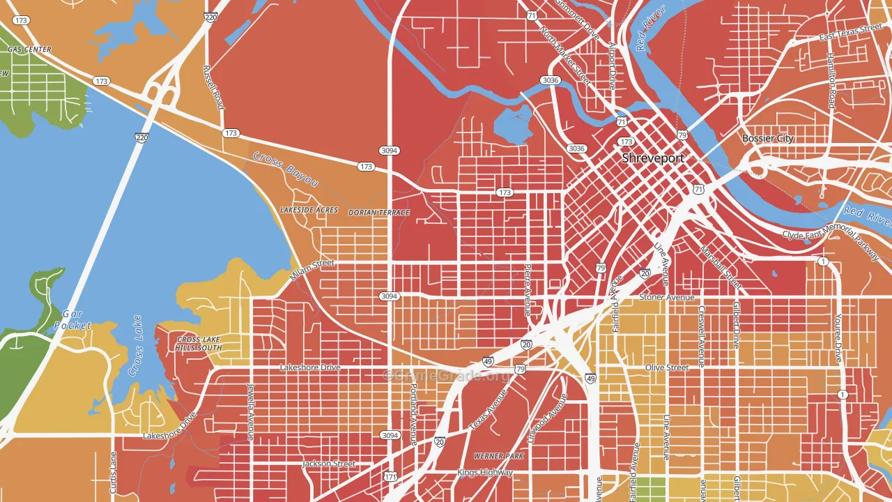 Allendale-Lakeside, Shreveport, LA Map of Vandalism Rates