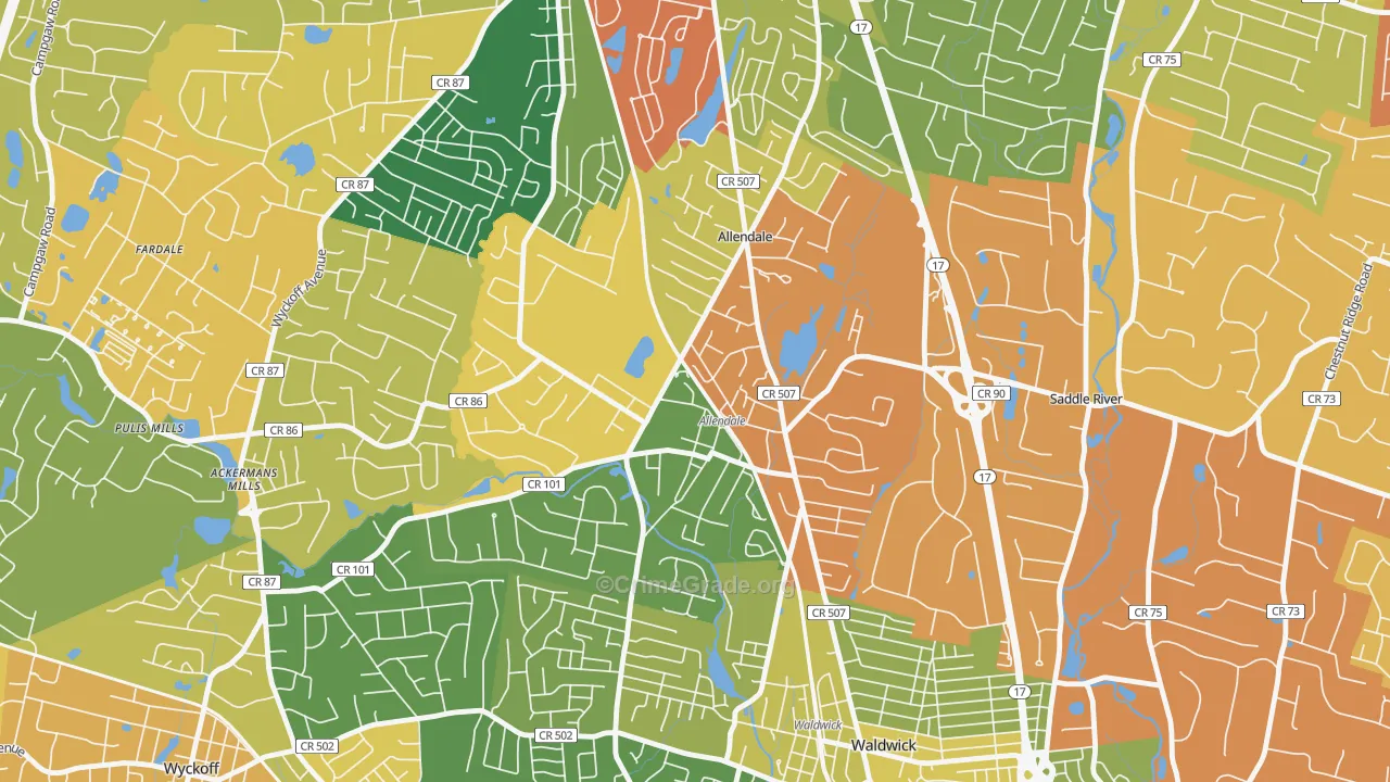 Allendale, NJ Map of Vandalism Rates