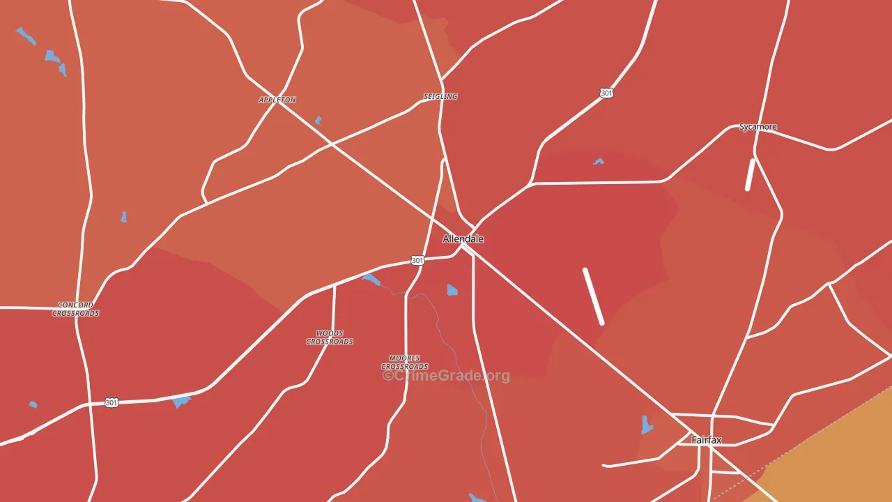 Allendale, SC Map of Vandalism Rates