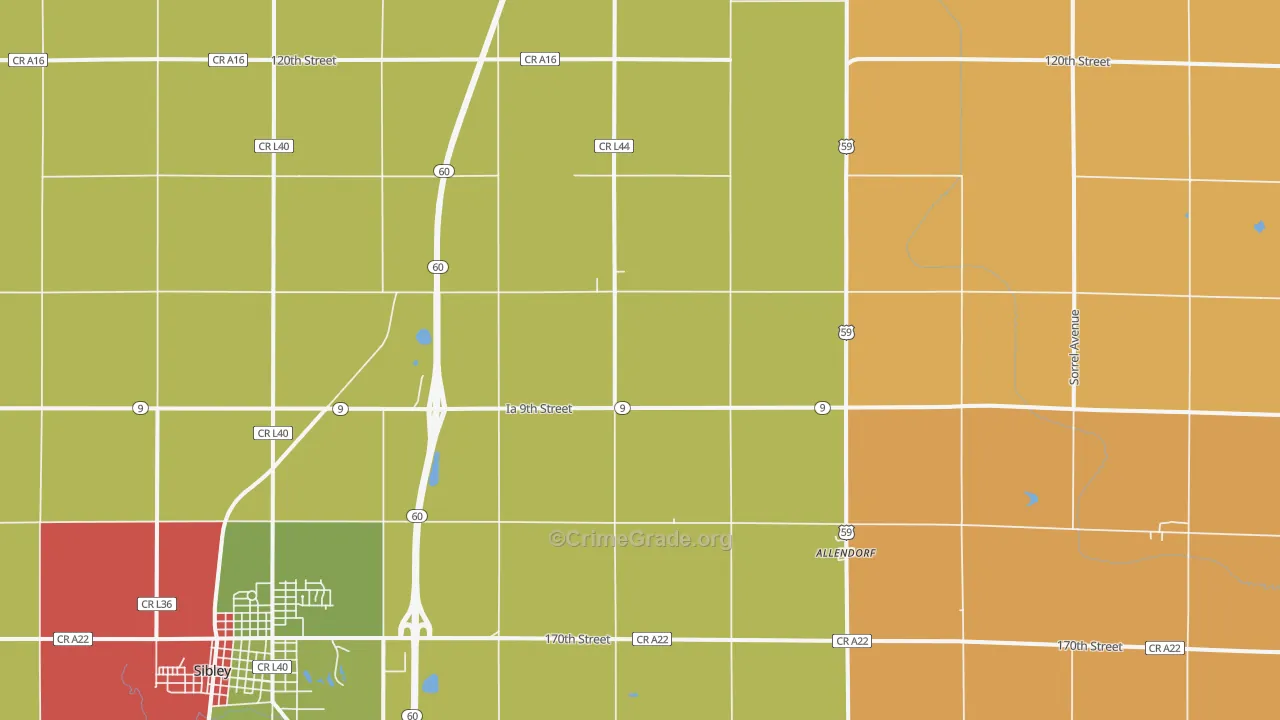 Allendorf, IA Map of Vandalism Rates