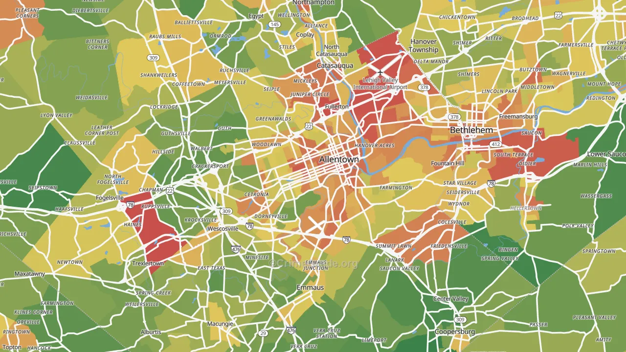 Allentown, PA Map of Vandalism Rates