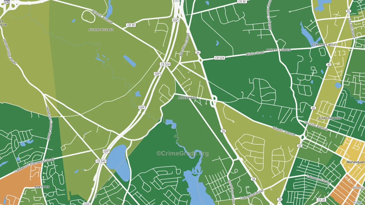 Allenwood, NJ Map of Vandalism Rates
