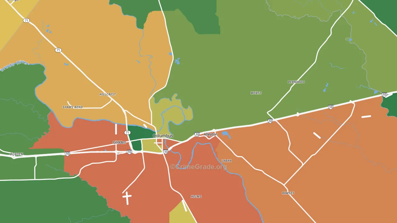 Alleyton, TX Map of Vandalism Rates