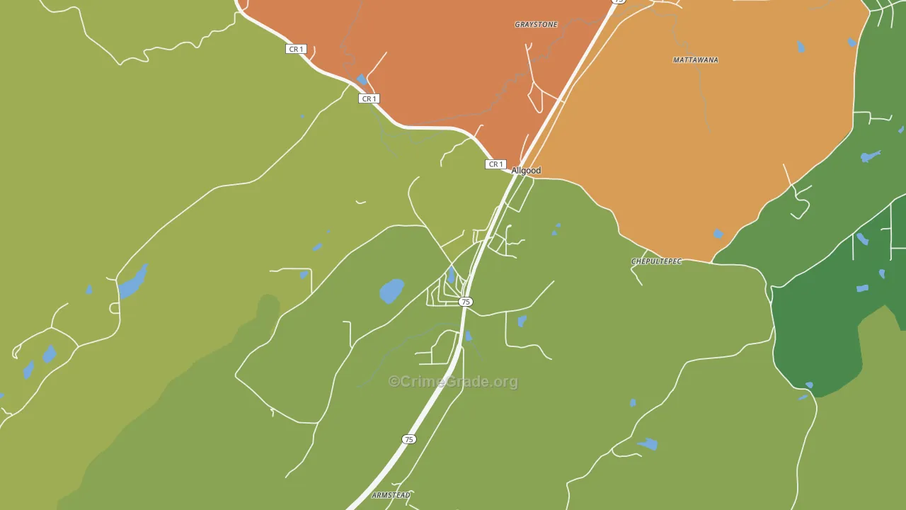 Allgood, AL Map of Vandalism Rates