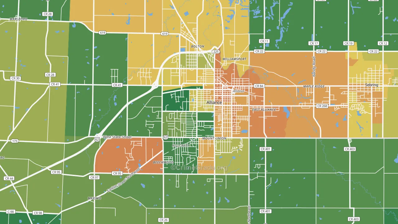 Alliance, OH Map of Vandalism Rates
