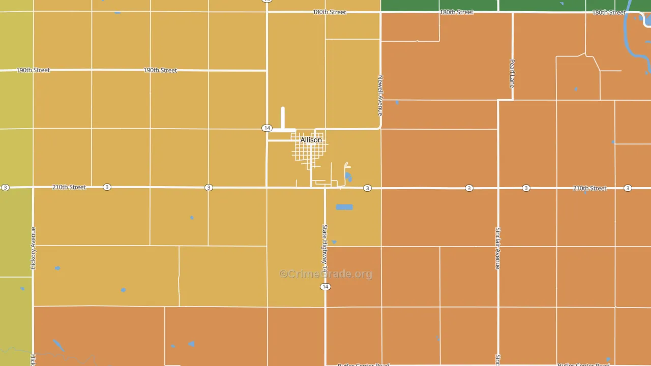 Allison, IA Map of Vandalism Rates