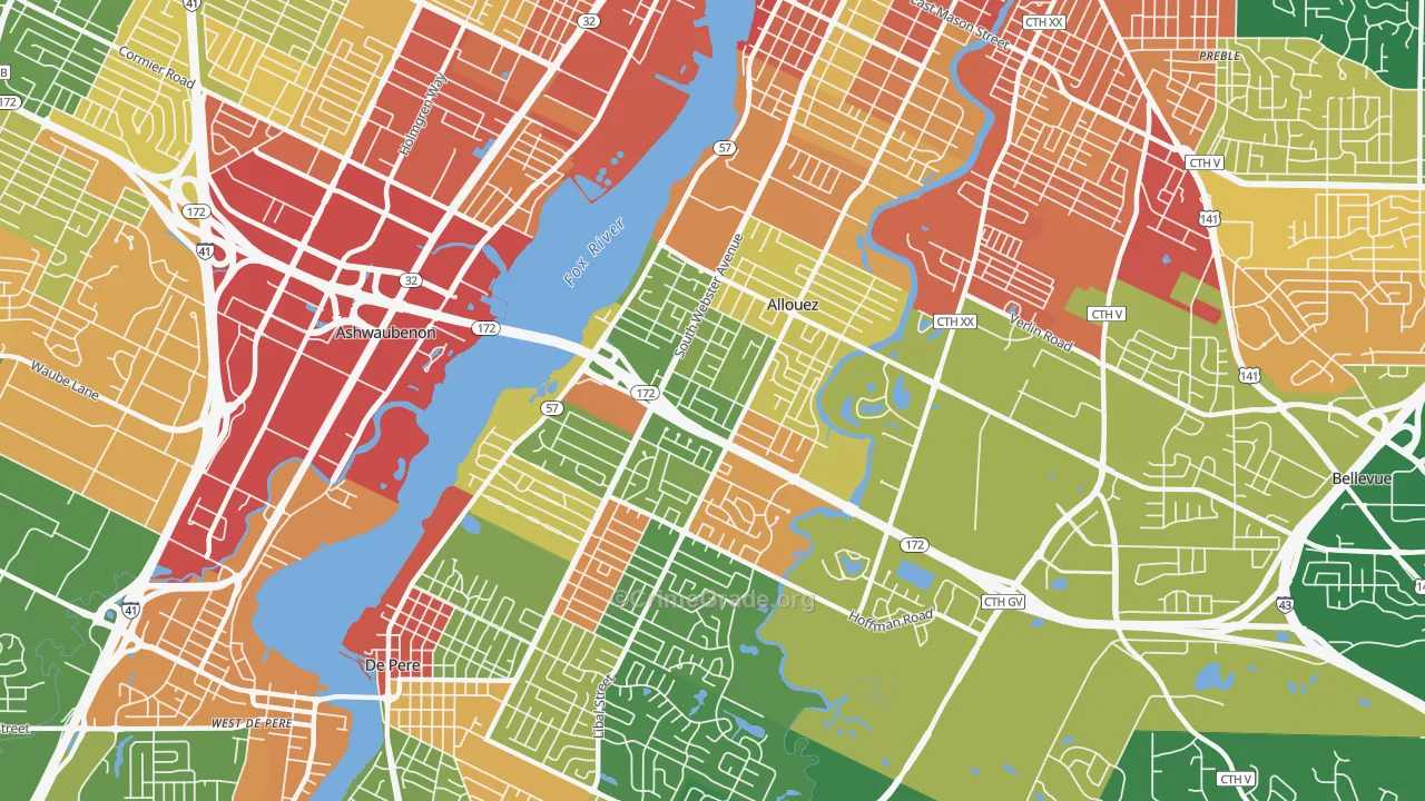 Allouez, WI Map of Vandalism Rates