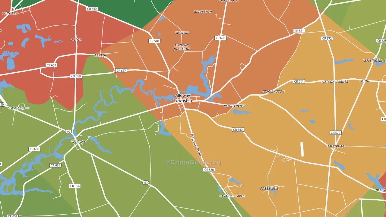 Alloway, NJ Map of Vandalism Rates