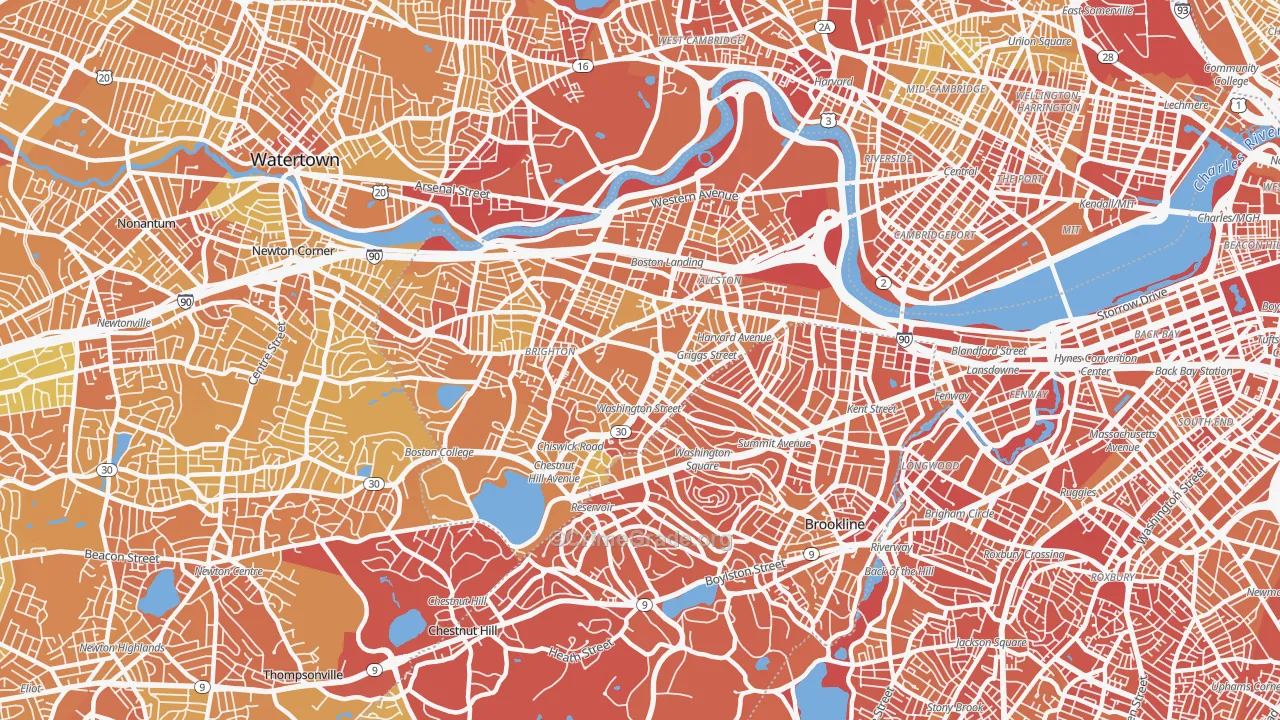 Allston-Brighton, Brighton, MA Map of Vandalism Rates