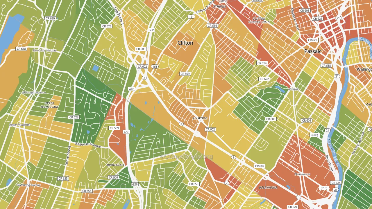 Allwood, Clifton, NJ Map of Vandalism Rates