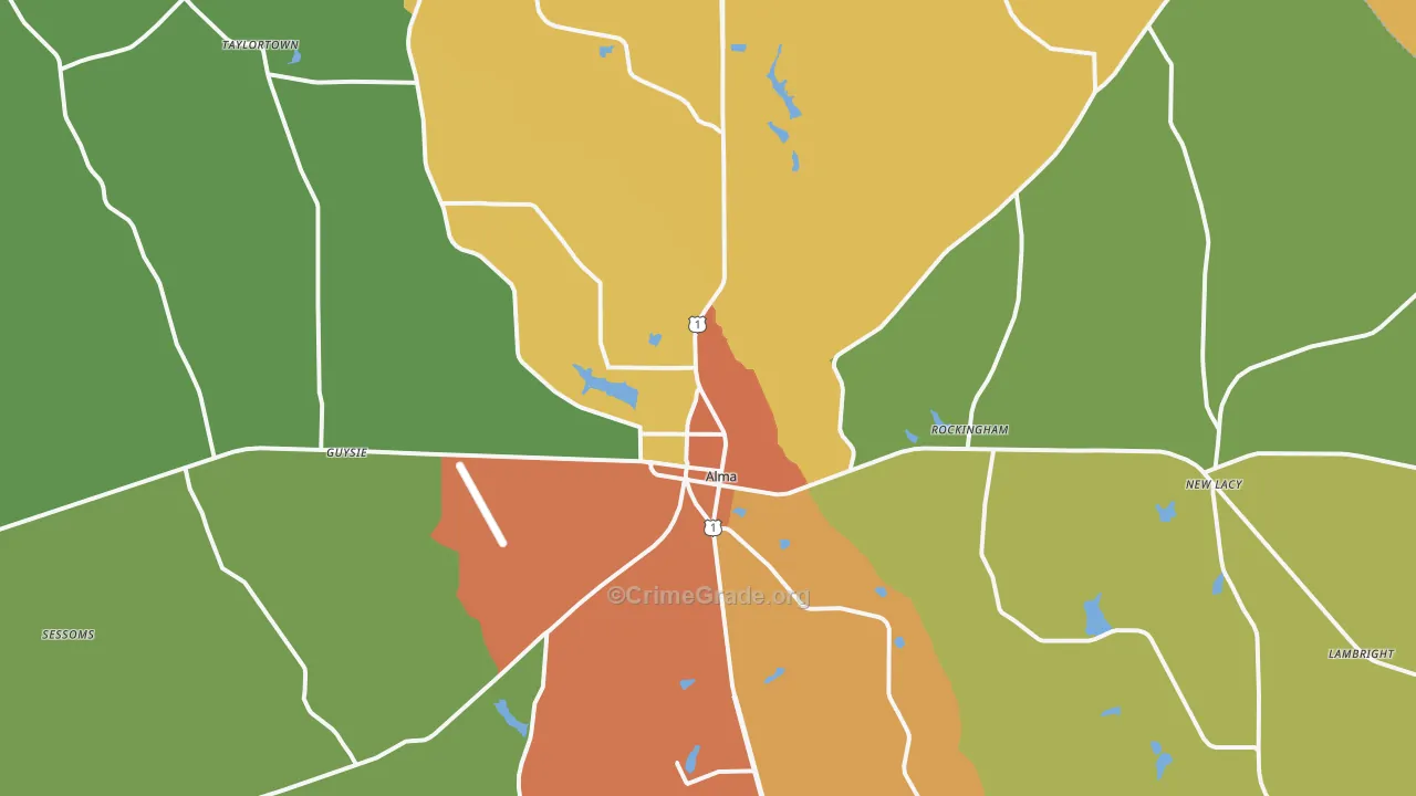 Alma, GA Map of Vandalism Rates