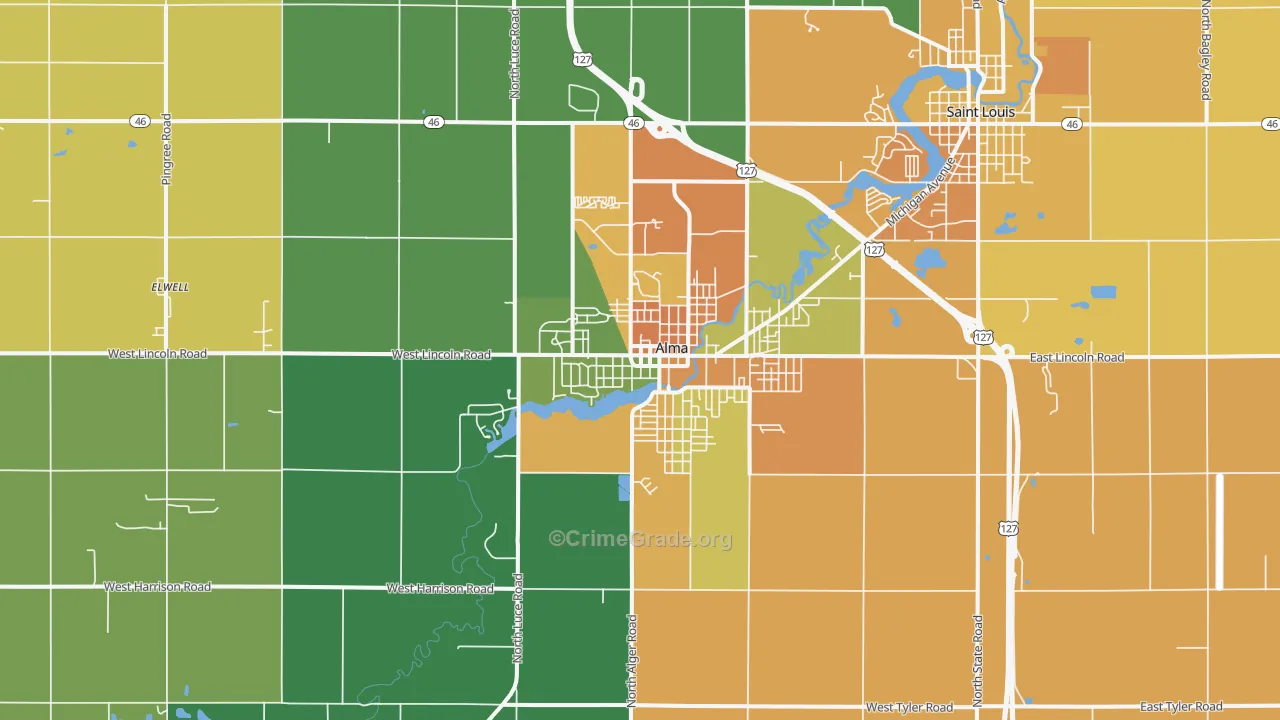 Alma, MI Map of Vandalism Rates